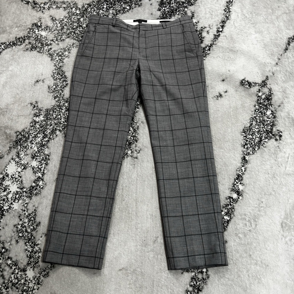 Banana Republic Ryan Women's 10 Gray Plaid Wool Blend Straight Leg Dress Pants